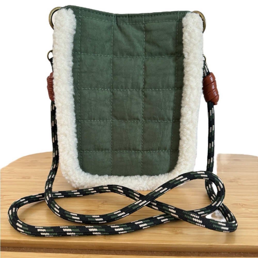 Universal Thread Crossbody in Green Quilting with Faux Sherpa Trim